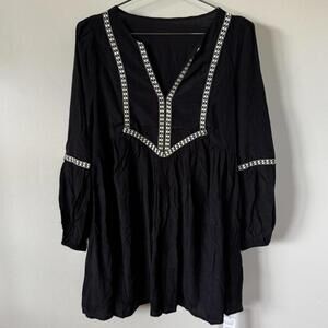 CupShe Boho Black Embroidered Mini Tunic Dress‎ SMALL NWT